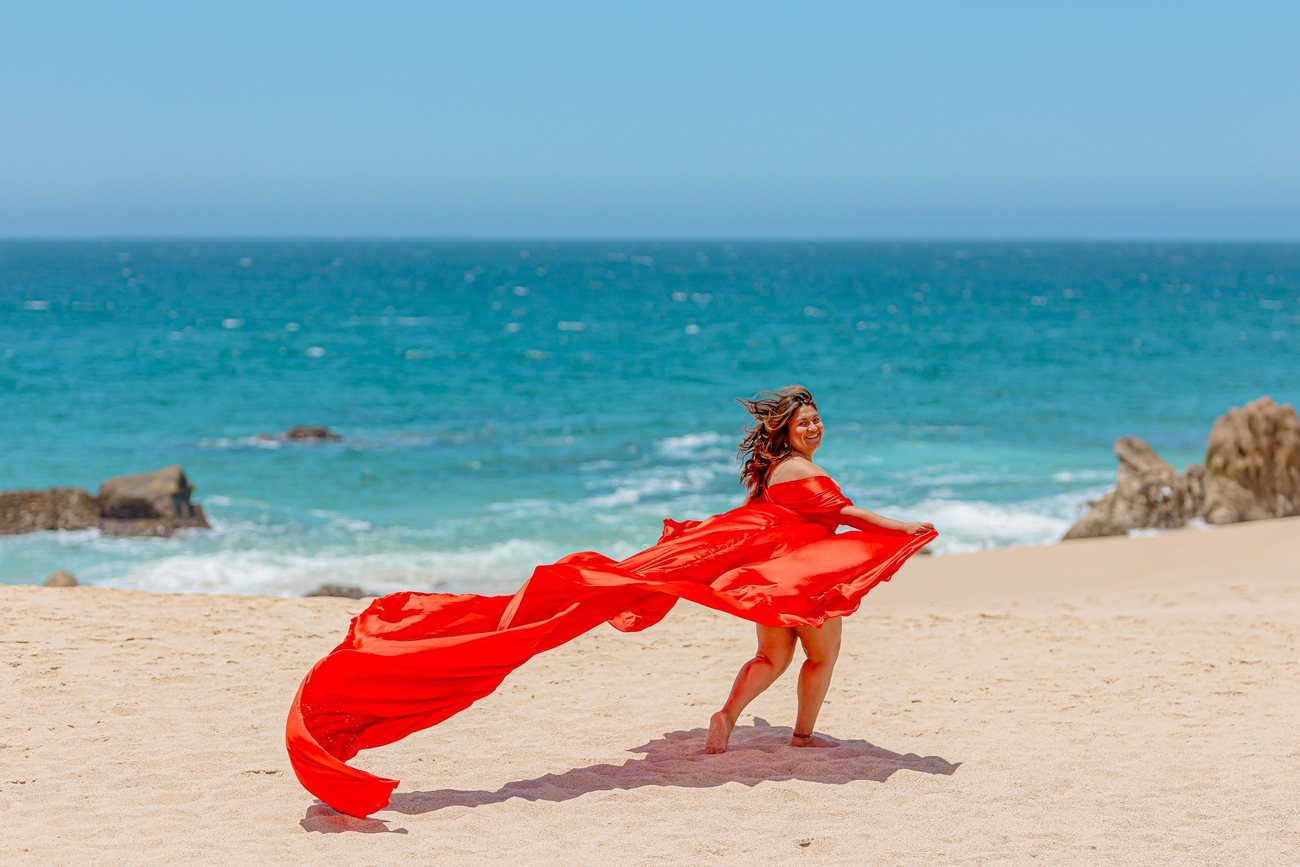 Flying dress photo session in Los Cabos