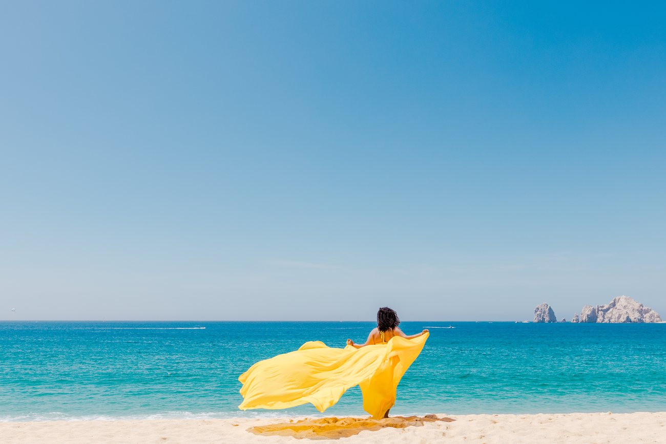Flying dress photo session in Los Cabos