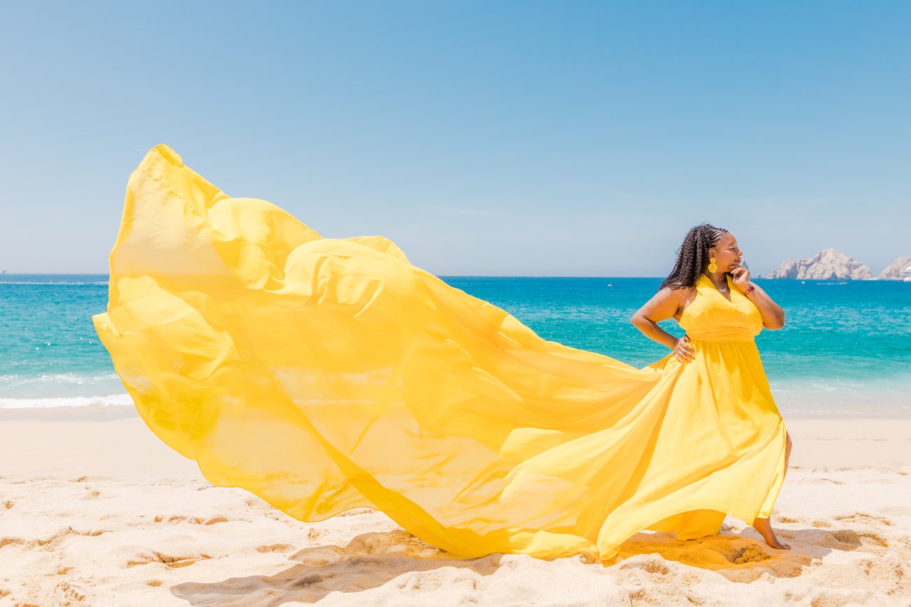 Flying dress photo session in Los Cabos