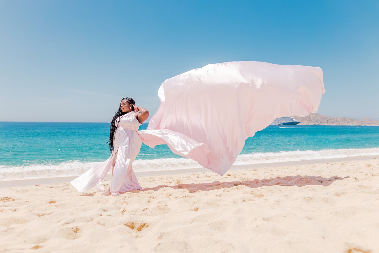 Flying dress photo session in Los Cabos