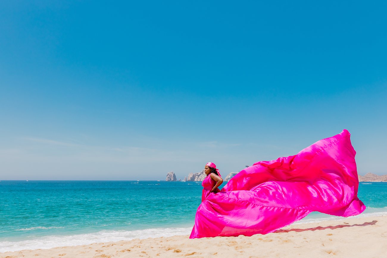 Flying dress photo session in Los Cabos