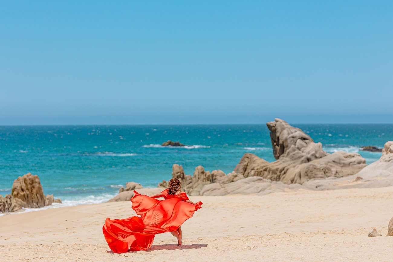 Flying dress photo session in Los Cabos