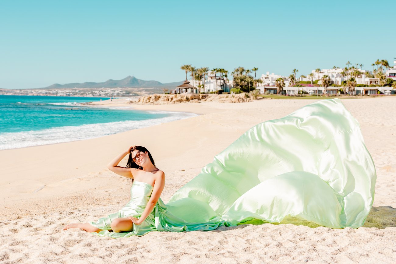 Flying dress photo session in Los Cabos