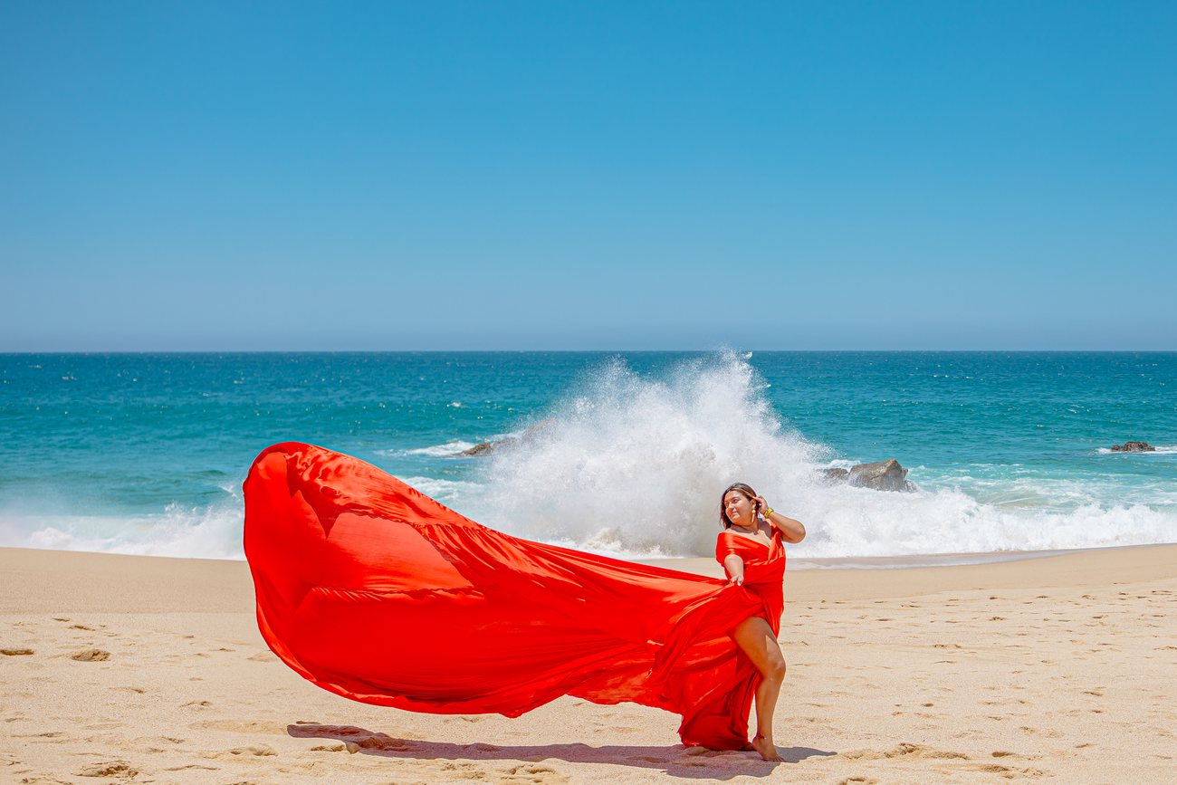 Flying dress photo session in Los Cabos