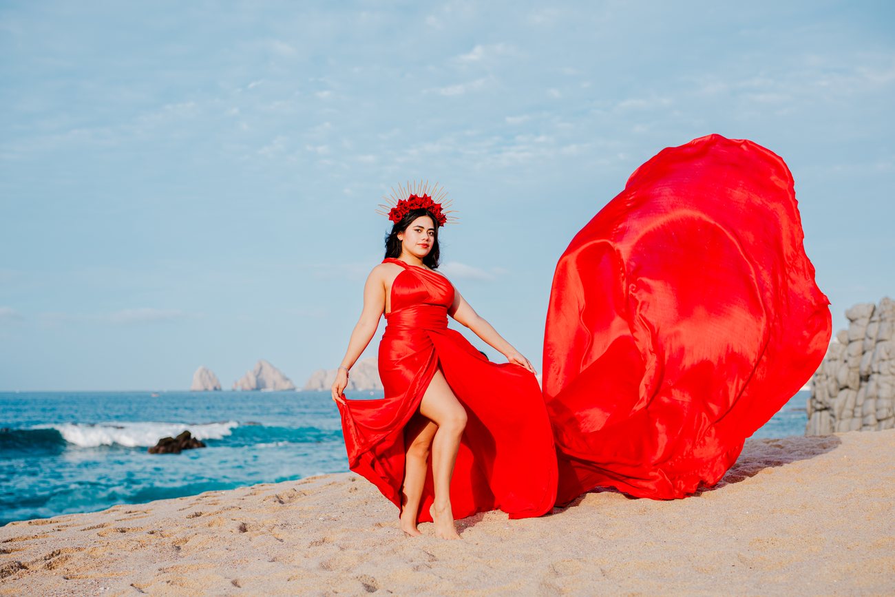 Flying dress photo session in Los Cabos